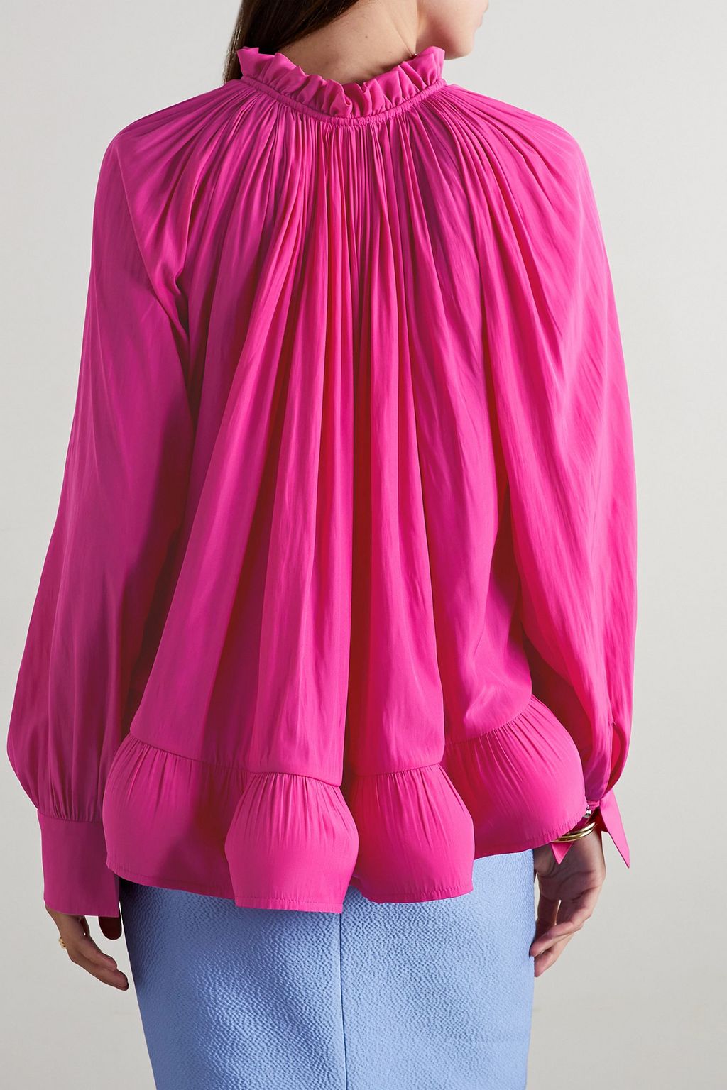 LANVIN Ruffled gathered charmeuse blouse