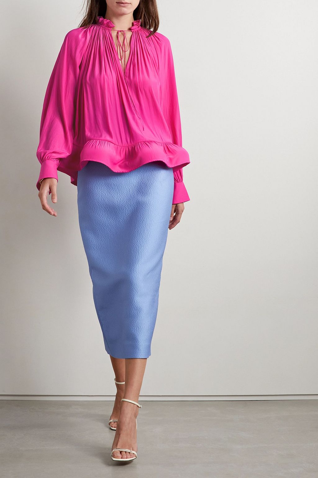LANVIN Ruffled gathered charmeuse blouse