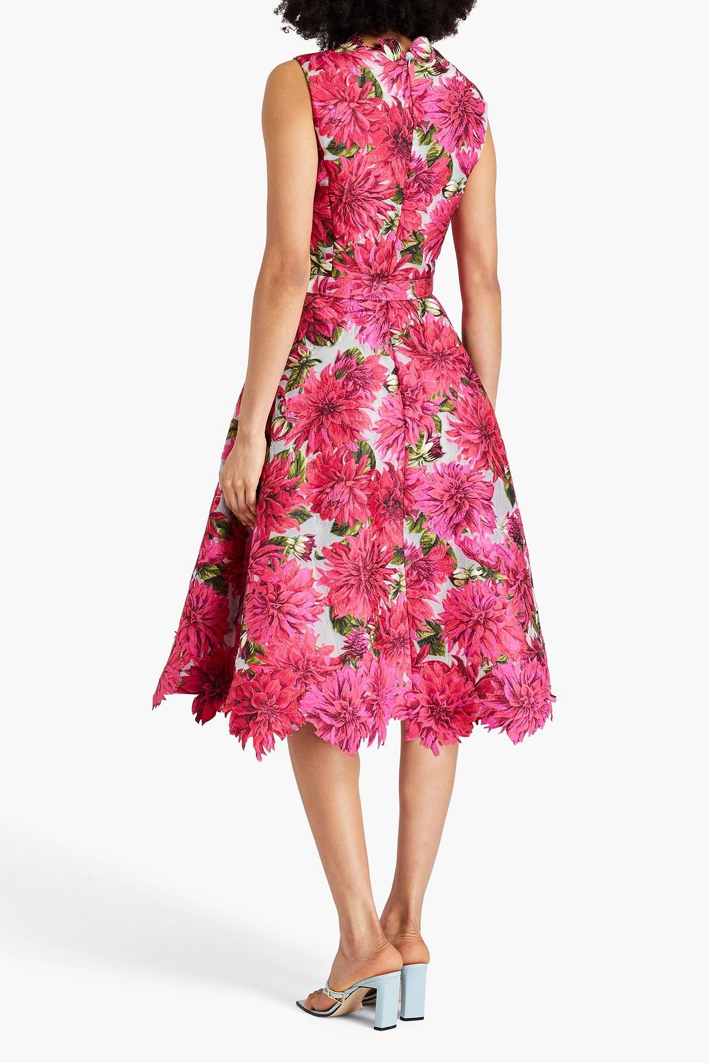 OSCAR DE LA RENTA 자카드 벨티드 미디 드레스