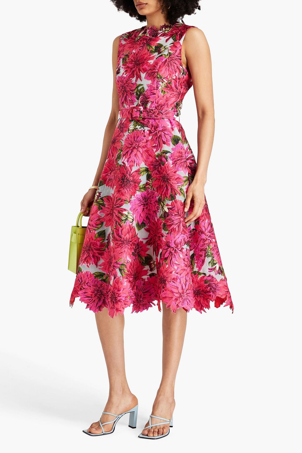 OSCAR DE LA RENTA 자카드 벨티드 미디 드레스