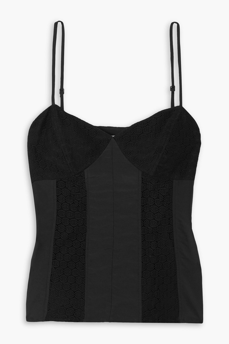 Jason Wu Paneled Crocheted Lace And Cotton And Silk-blend Camisole In Black