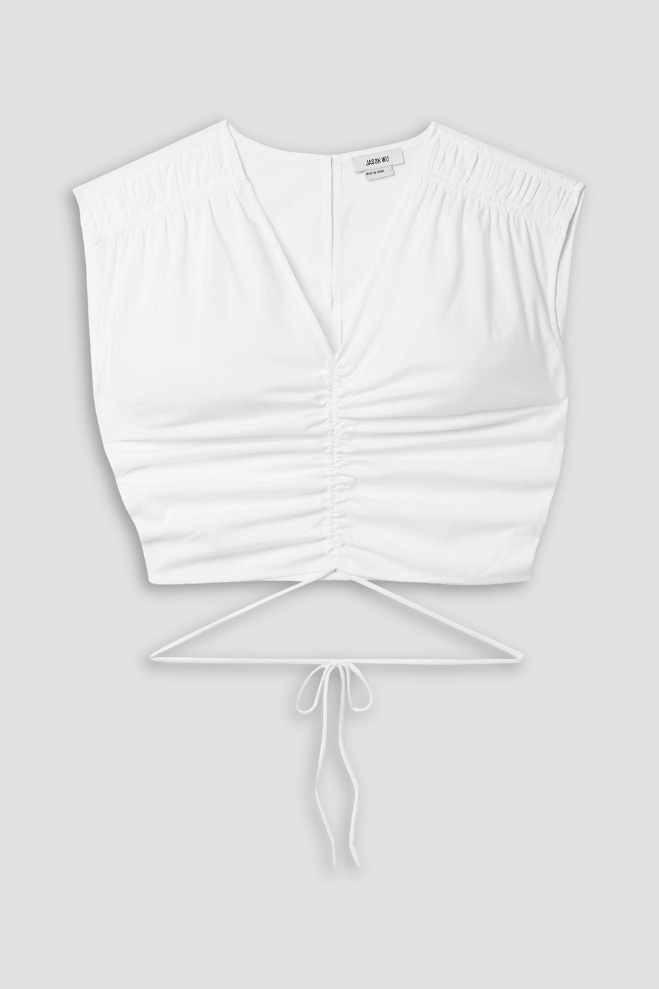 Cropped gathered cotton-blend poplin top