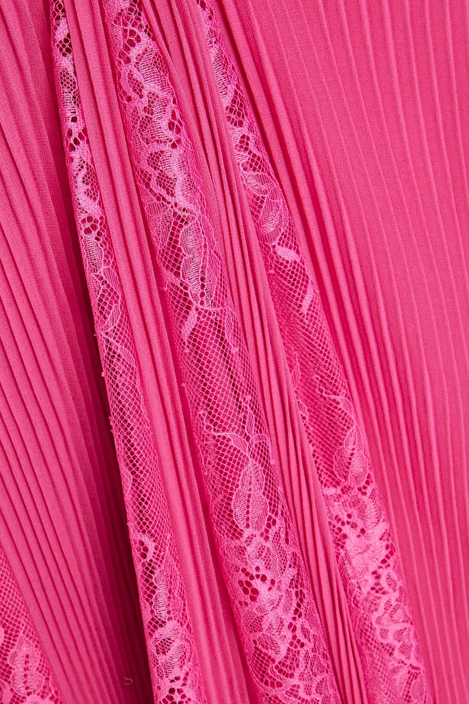 Badgley Mischka Lace-trimmed Pleated Georgette Gown In Pink