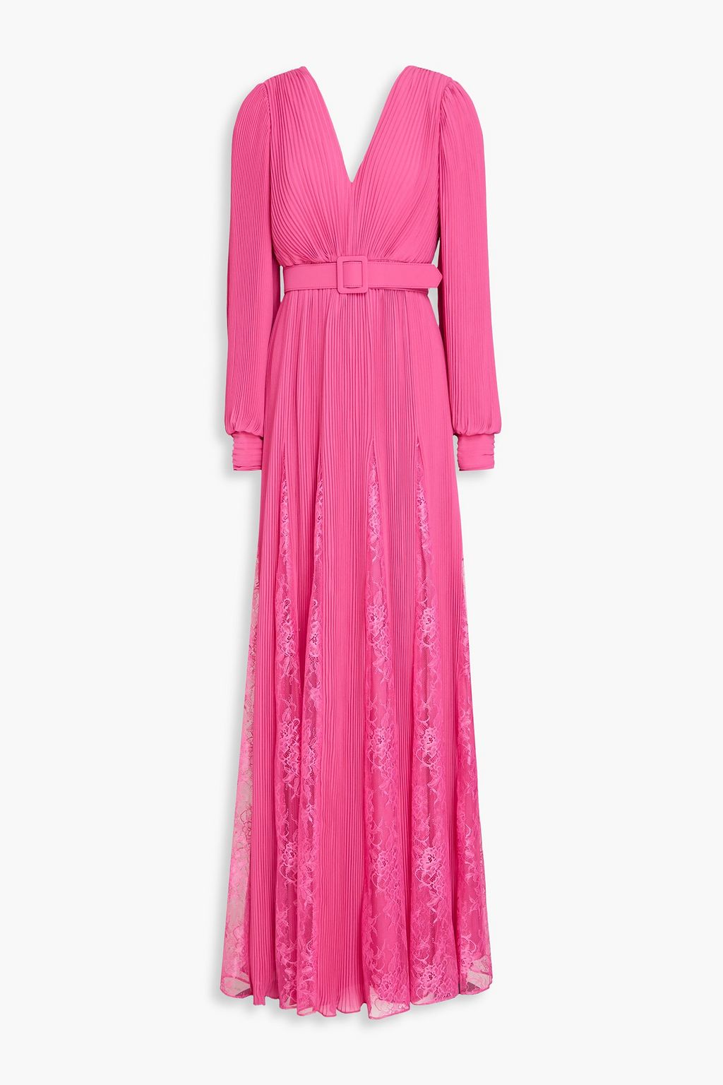 Lace trimmed pleated georgette gown pink US 2