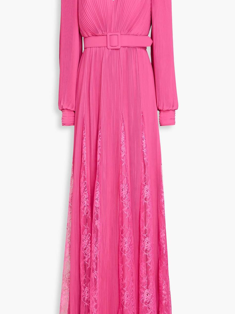 lace-trimmed pleated georgette gown