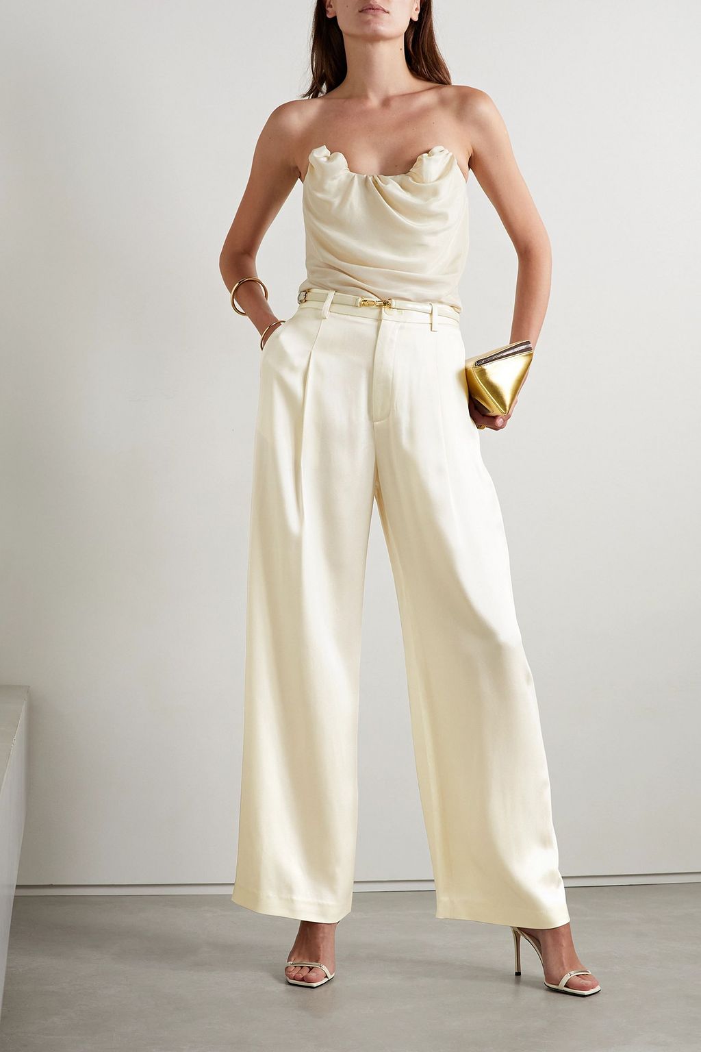 LAPOINTE Pleated satin wide-leg pants