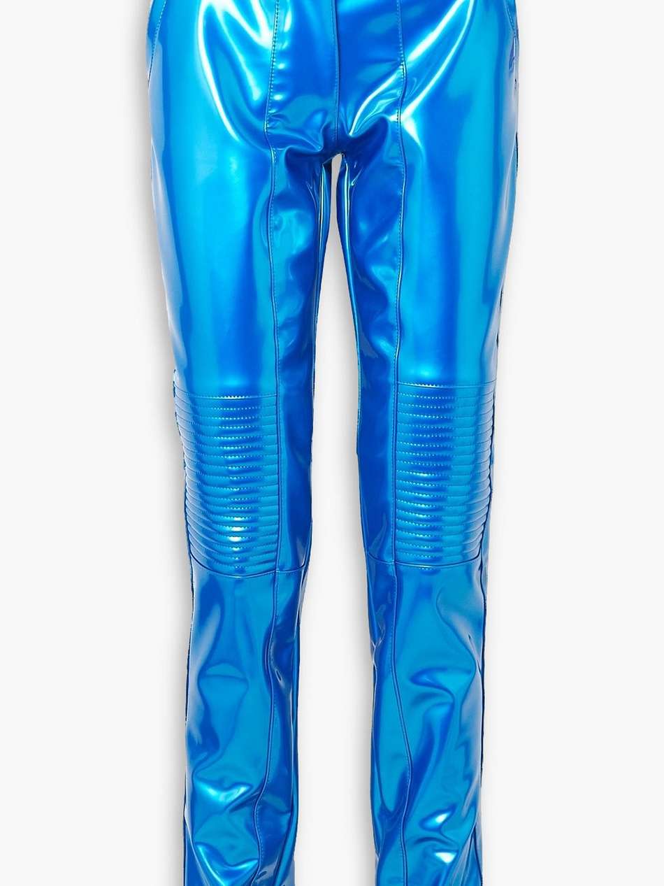 metallic latex slim-leg pants