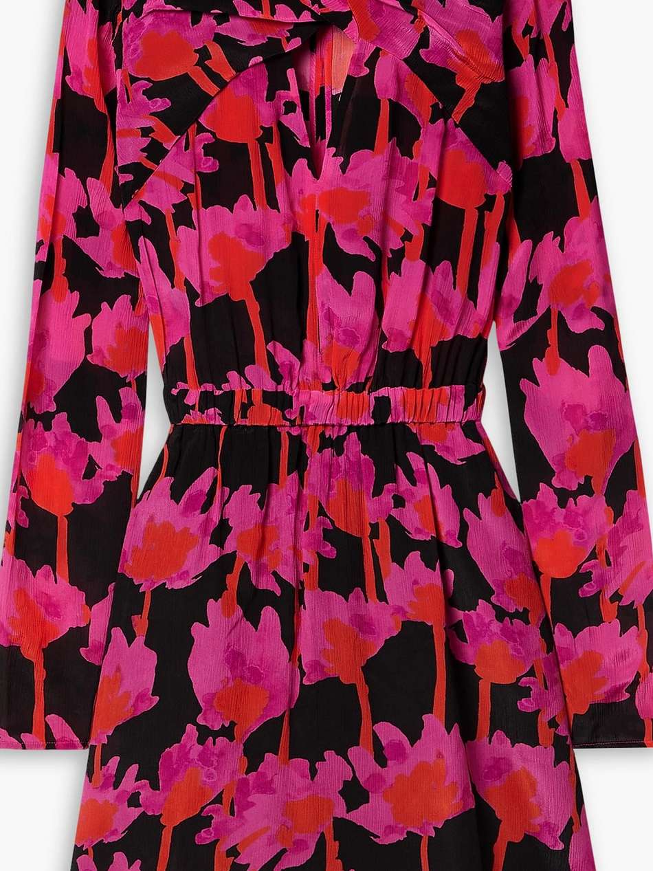 cutout gathered floral-print crepon mini dress