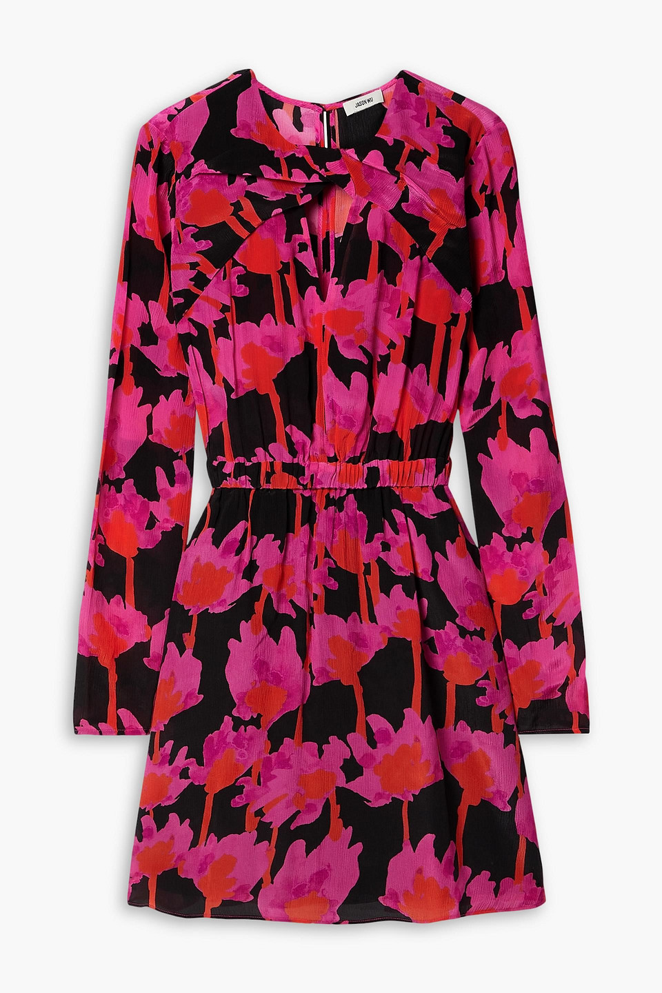 JASON WU CUTOUT GATHERED FLORAL-PRINT CREPON MINI DRESS