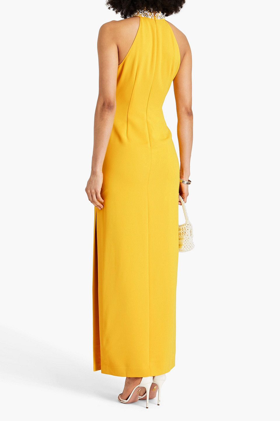 Badgley Mischka Embellished Crepe Gown In Yellow