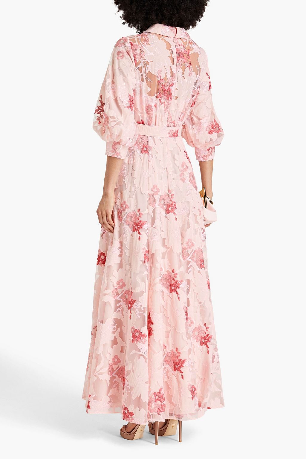 BADGLEY MISCHKA فستان طويل من التول والشيفون ومزركش