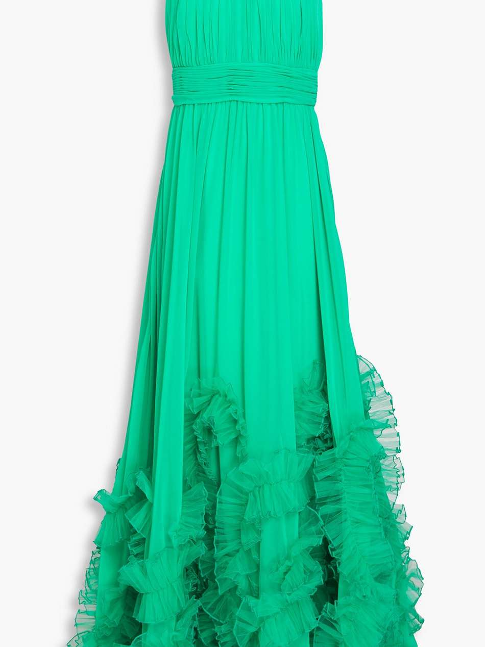 ruffled chiffon and tulle gown