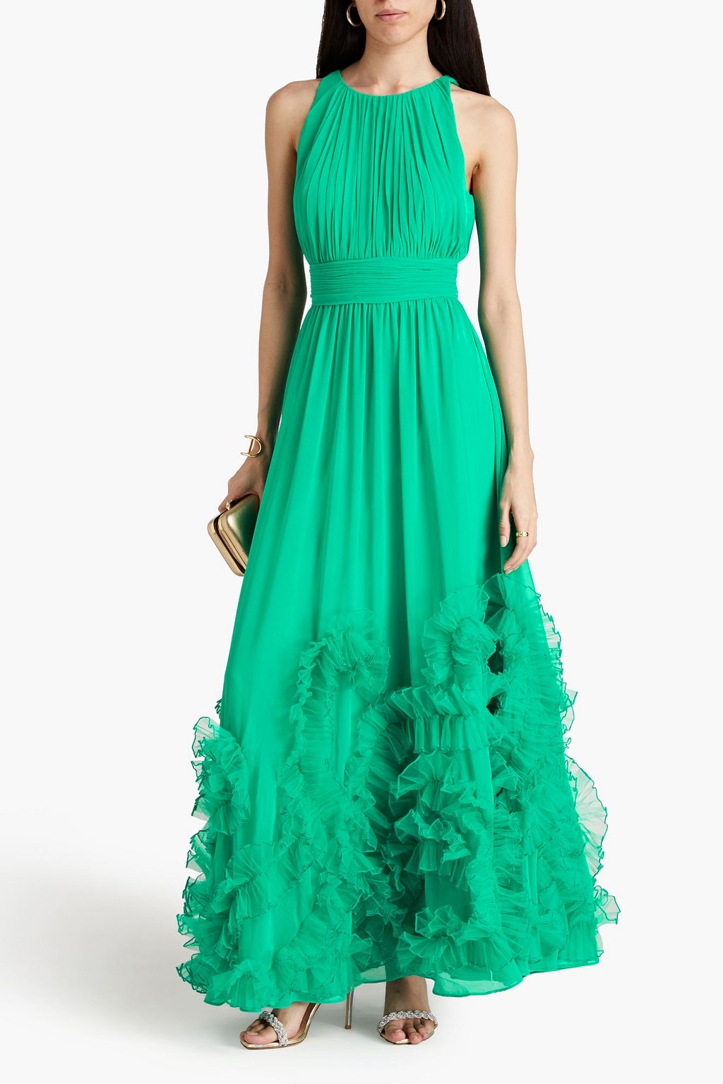 BADGLEY MISCHKA فستان سهرة من التول والشيفون مزين بكشاكش