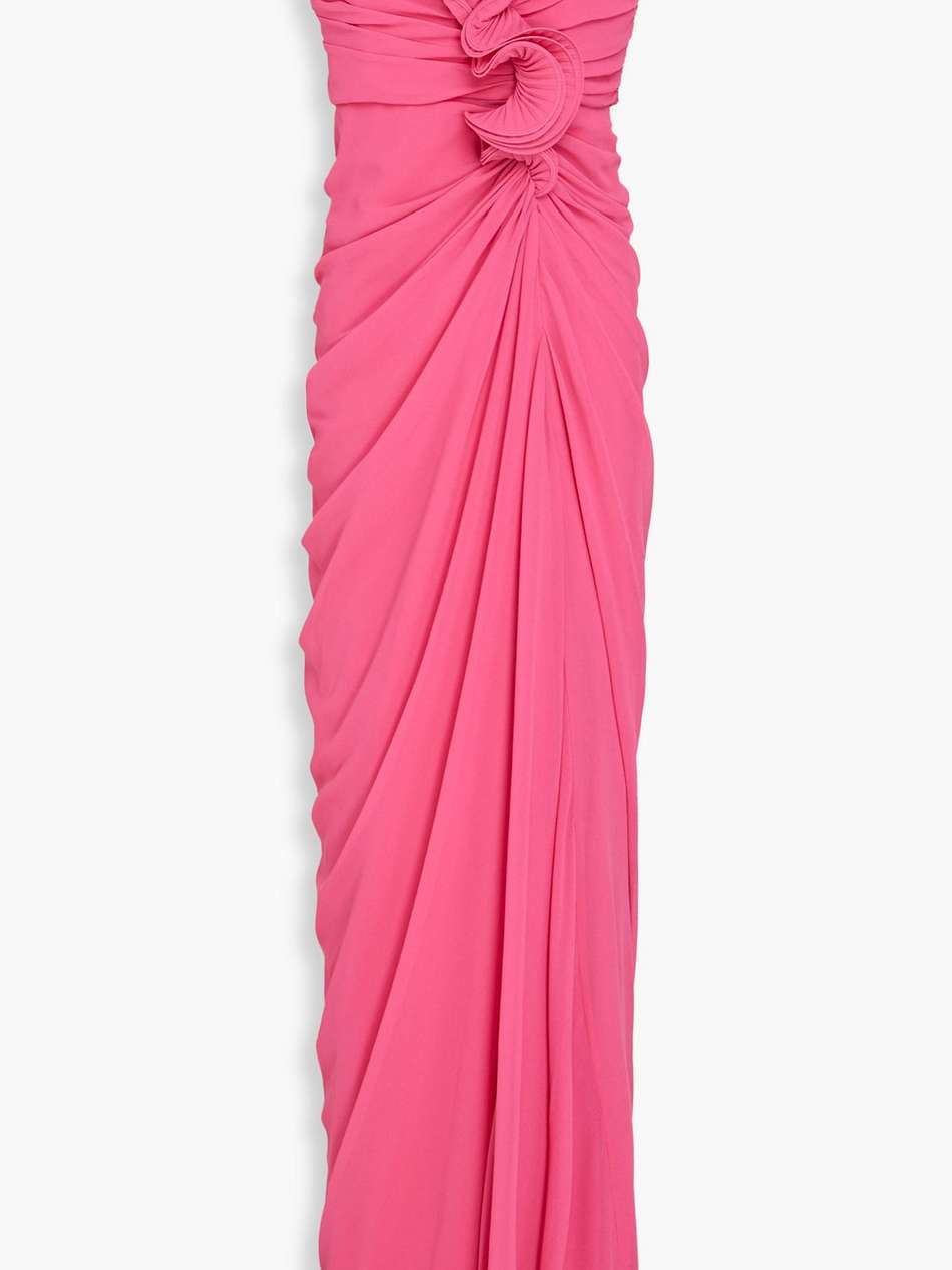 strapless ruffled chiffon gown
