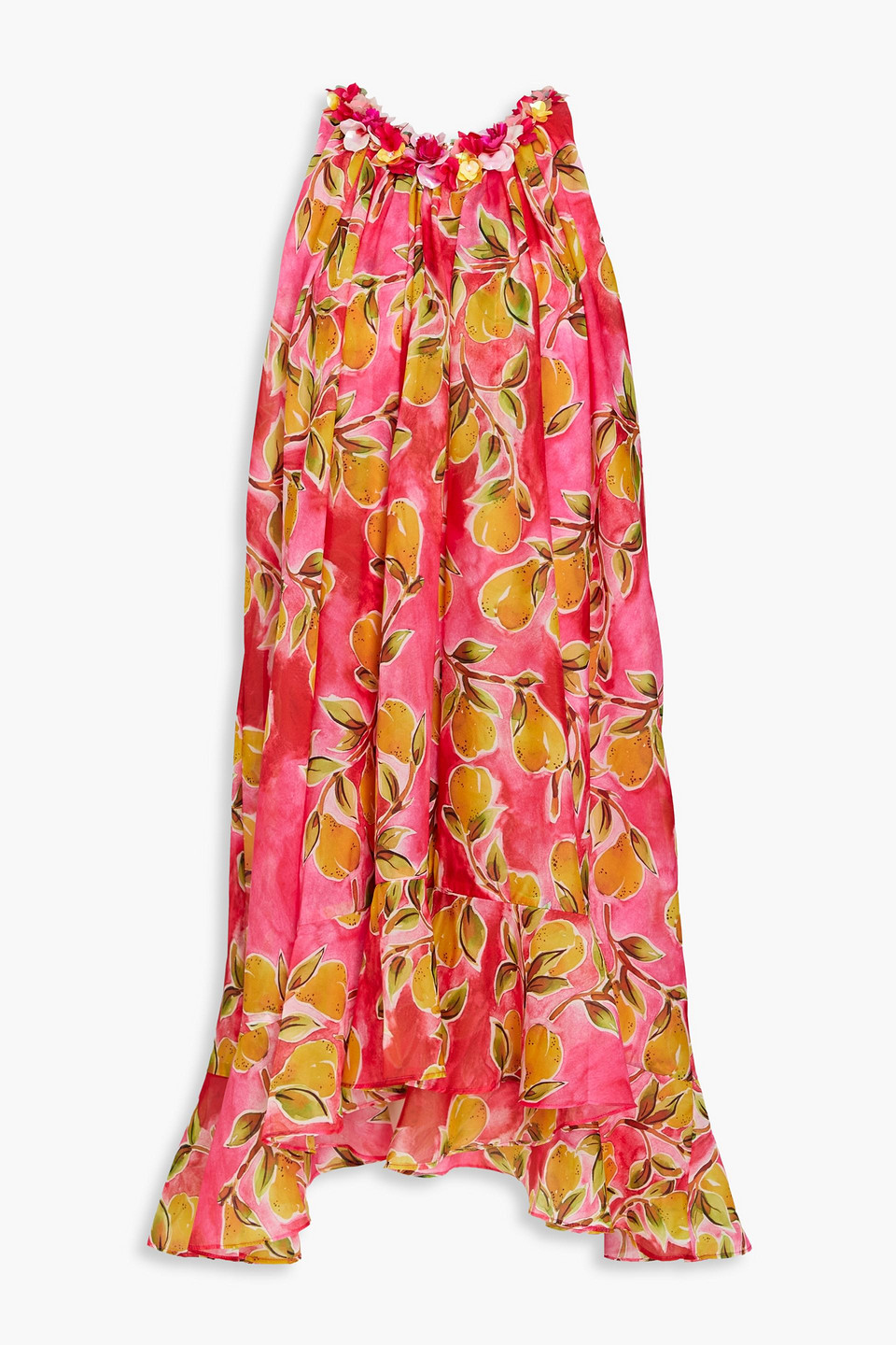 Badgley Mischka Embellished Printed Organza Dress In Pink