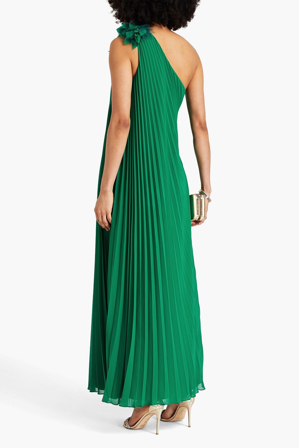 BADGLEY MISCHKA فستان سهرة من الجورجيت مزين بكسرات وكتف واحد