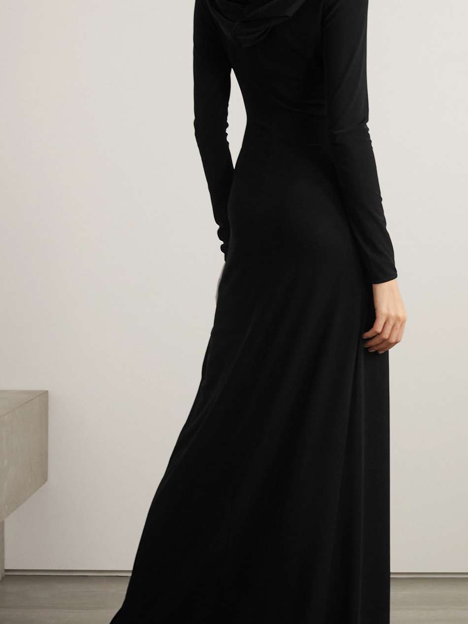 wrap-effect draped jersey hooded maxi dress