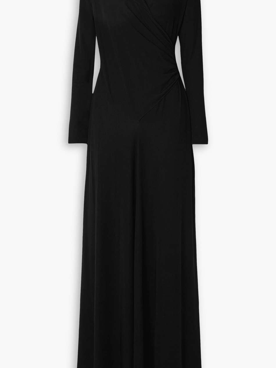 wrap-effect draped jersey hooded maxi dress