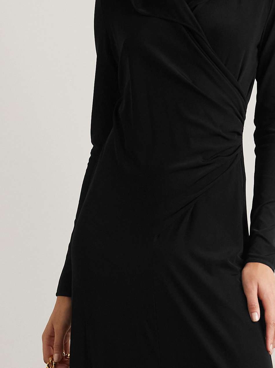 wrap-effect draped jersey hooded maxi dress