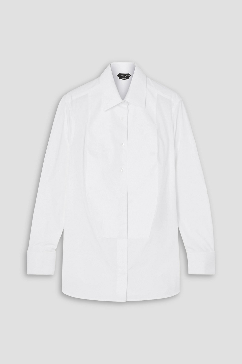tom ford - cotton-jacquard trimmed poplin shirt - white - it 42