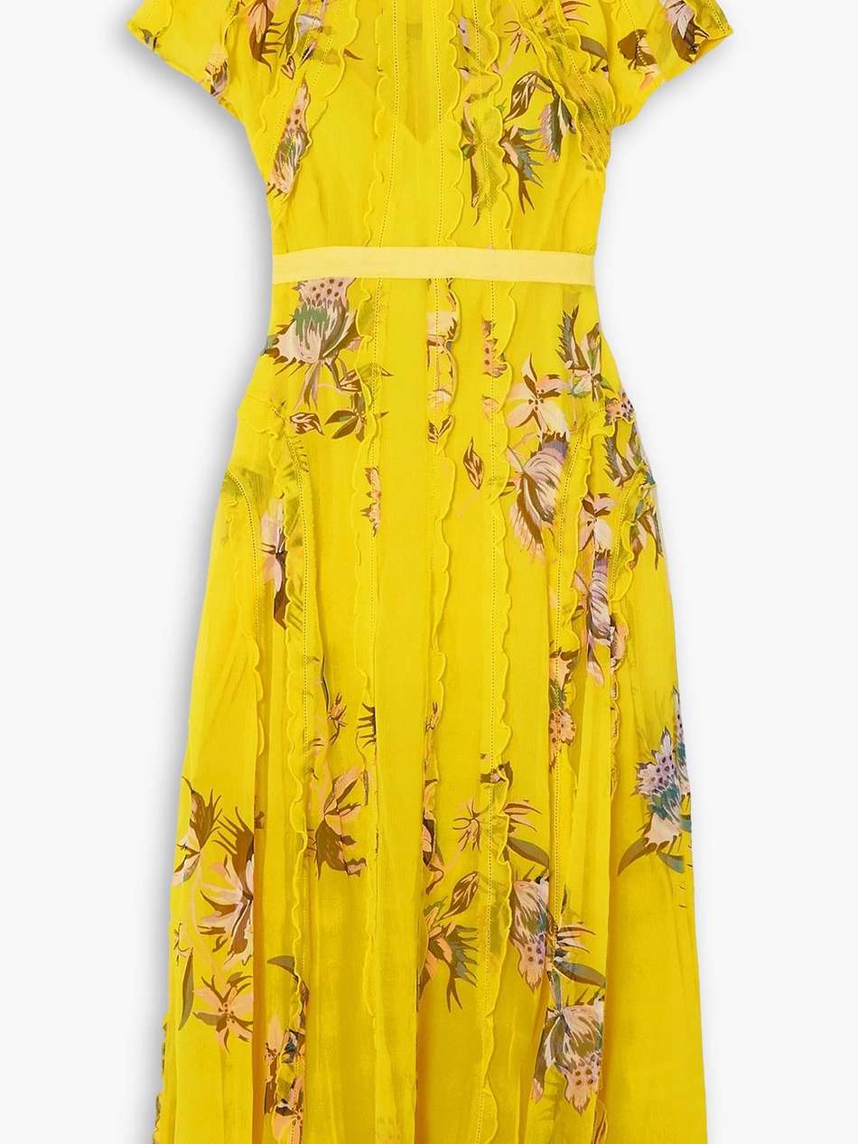 ruffled floral-print silk-chiffon midi dress