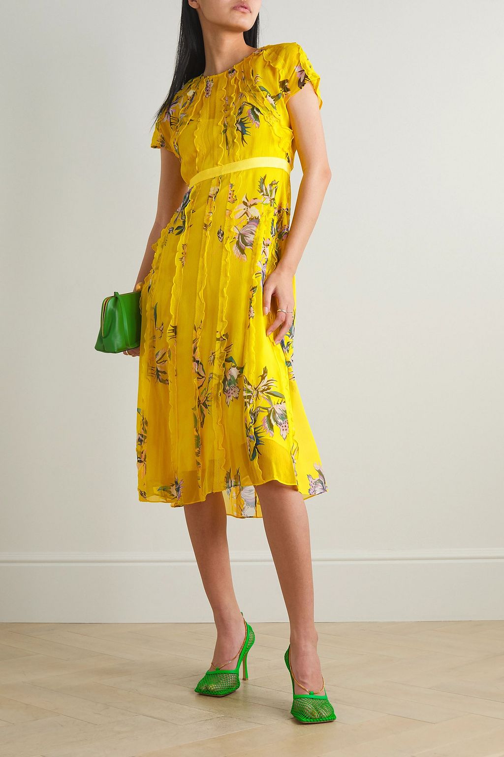 JASON WU COLLECTION Ruffled floral print silk chiffon midi dress THE OUTNET