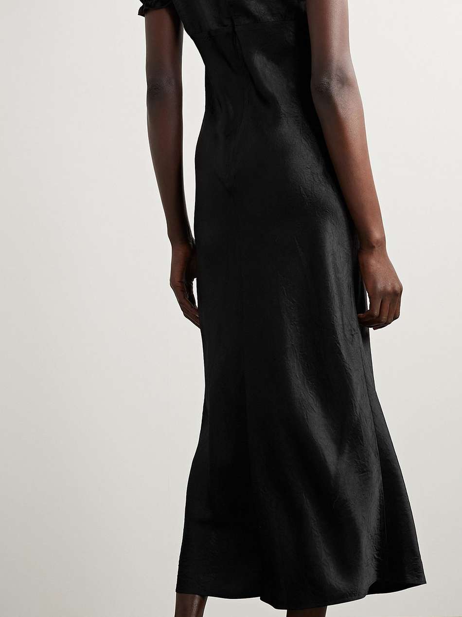lace-trimmed crinkled-satin midi dress