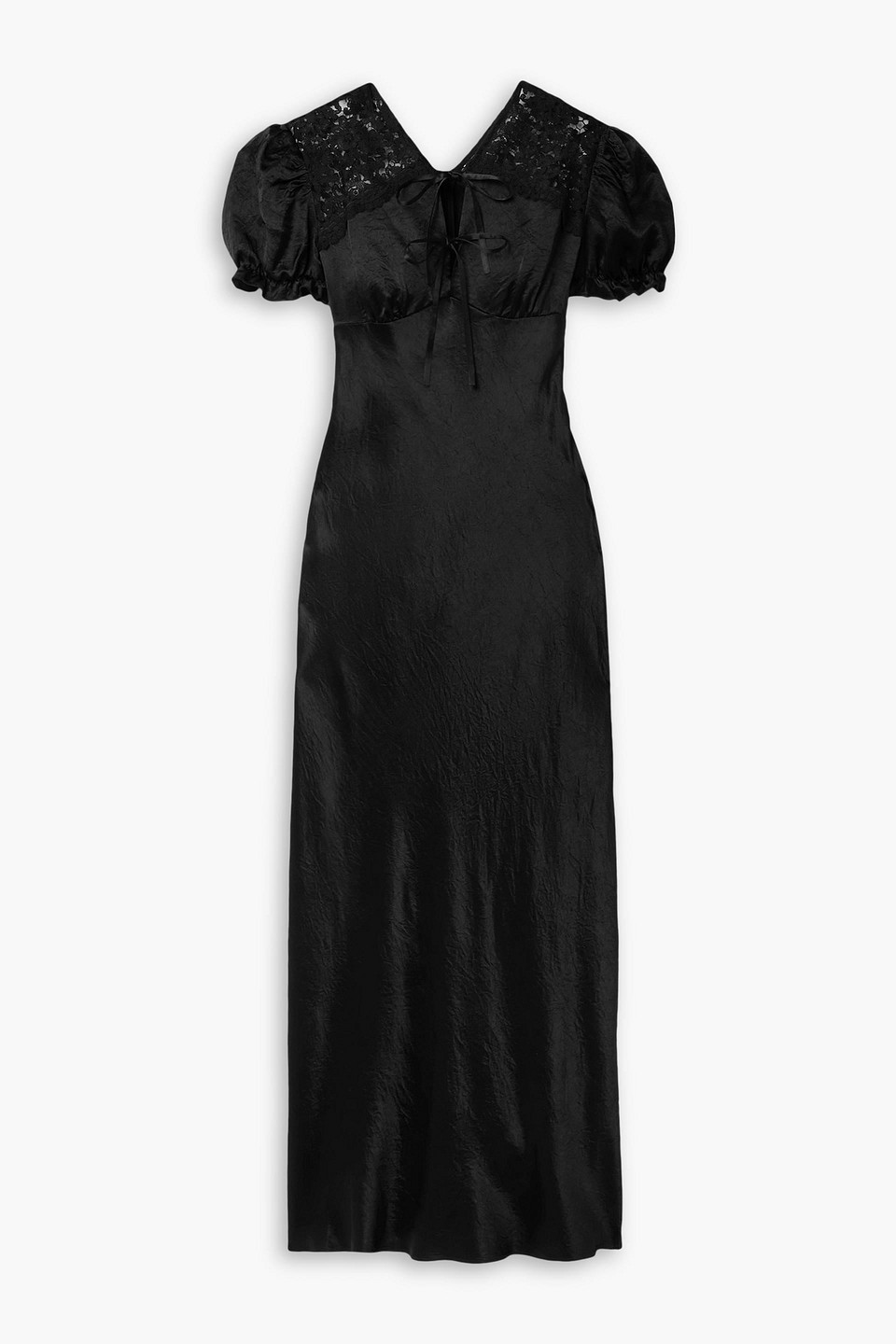 Jason Wu Lace-trimmed Crinkled-satin Midi Dress In Black | ModeSens Jason Wu Lace-trimmed Crinkled-satin Midi Dress In Black | ModeSens