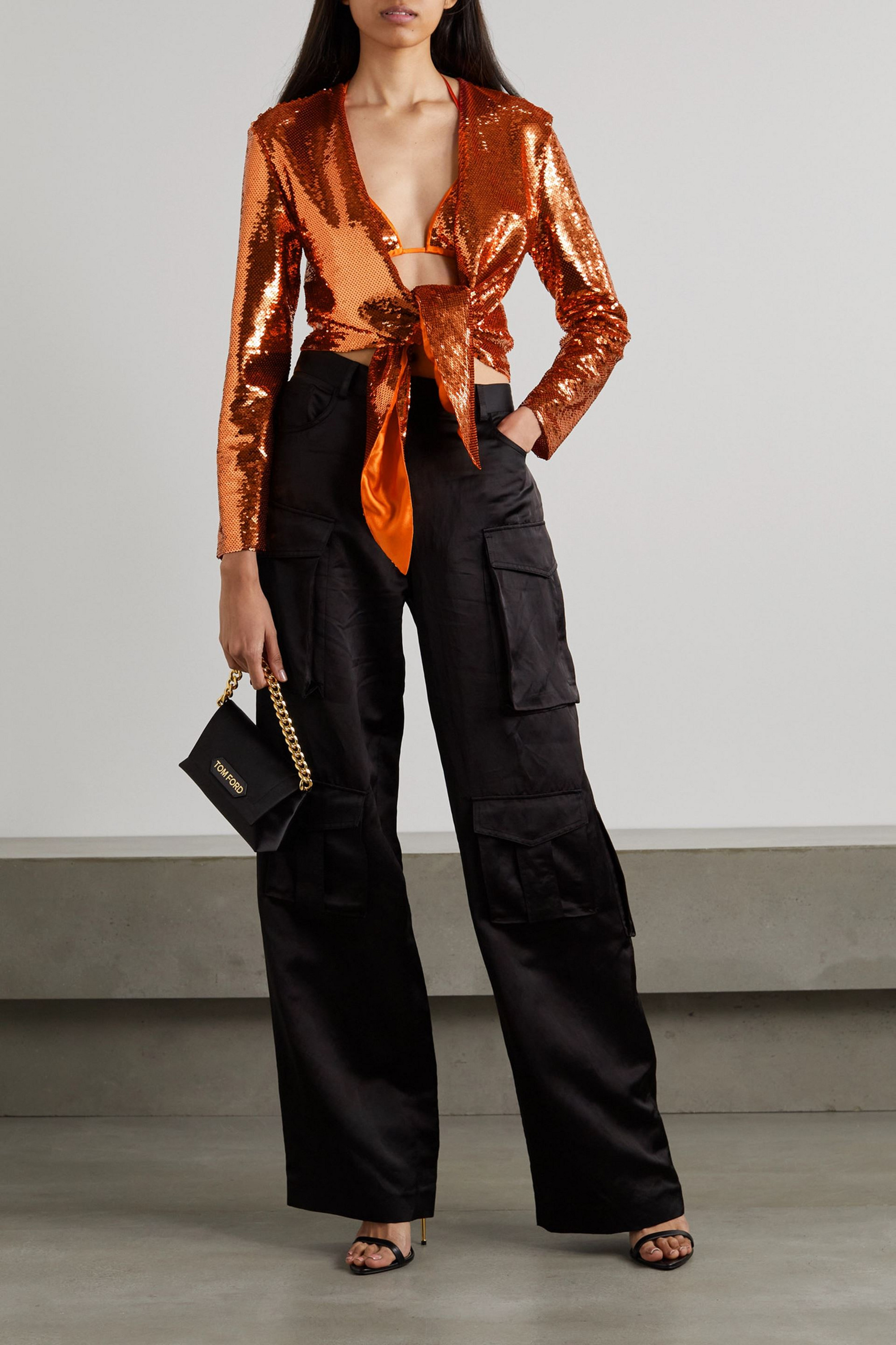 Tom Ford Tie-front sequined tulle top