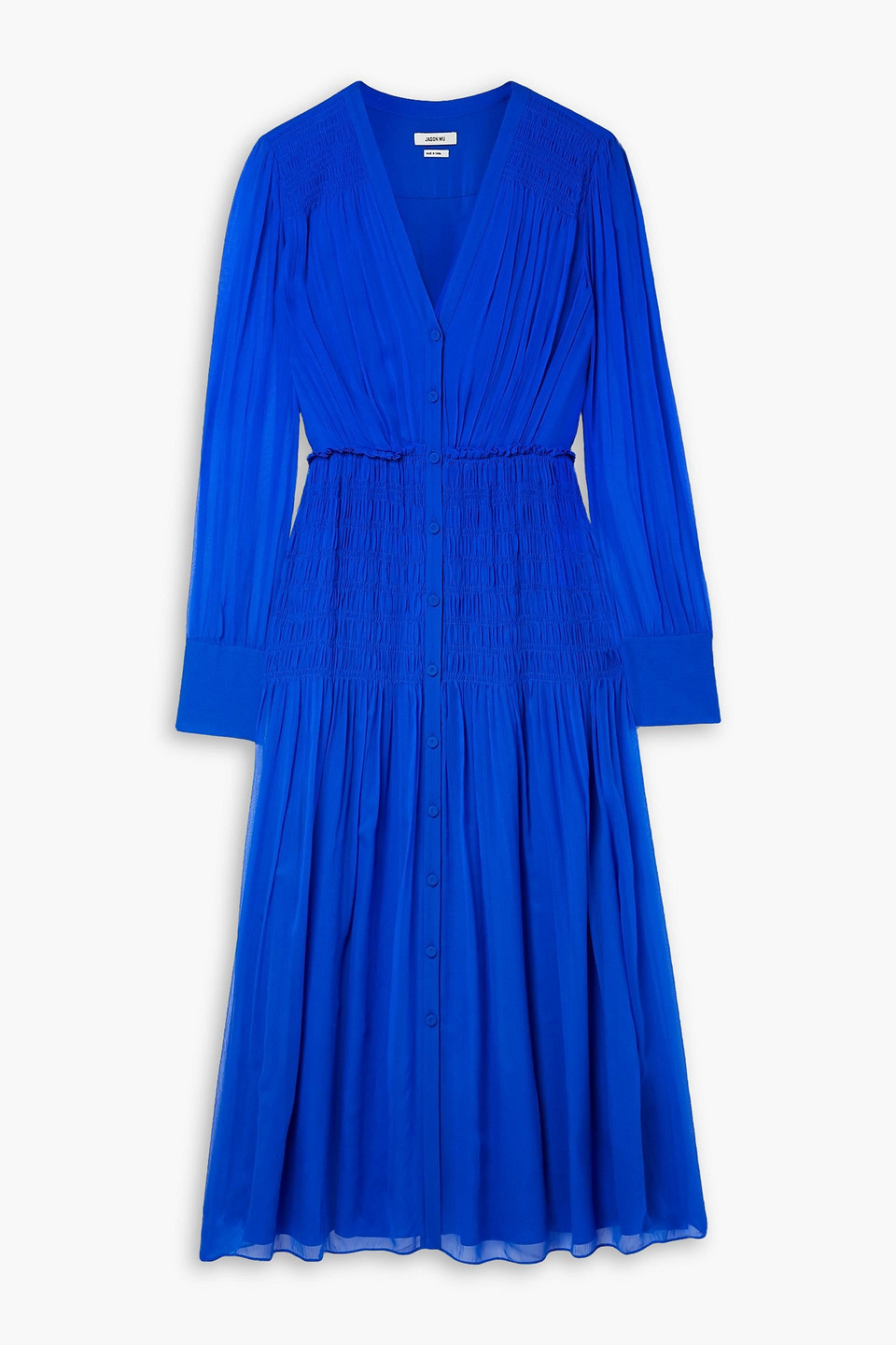 Jason Wu Smocked Blouson-sleeve Midi Dress In Royal Blue