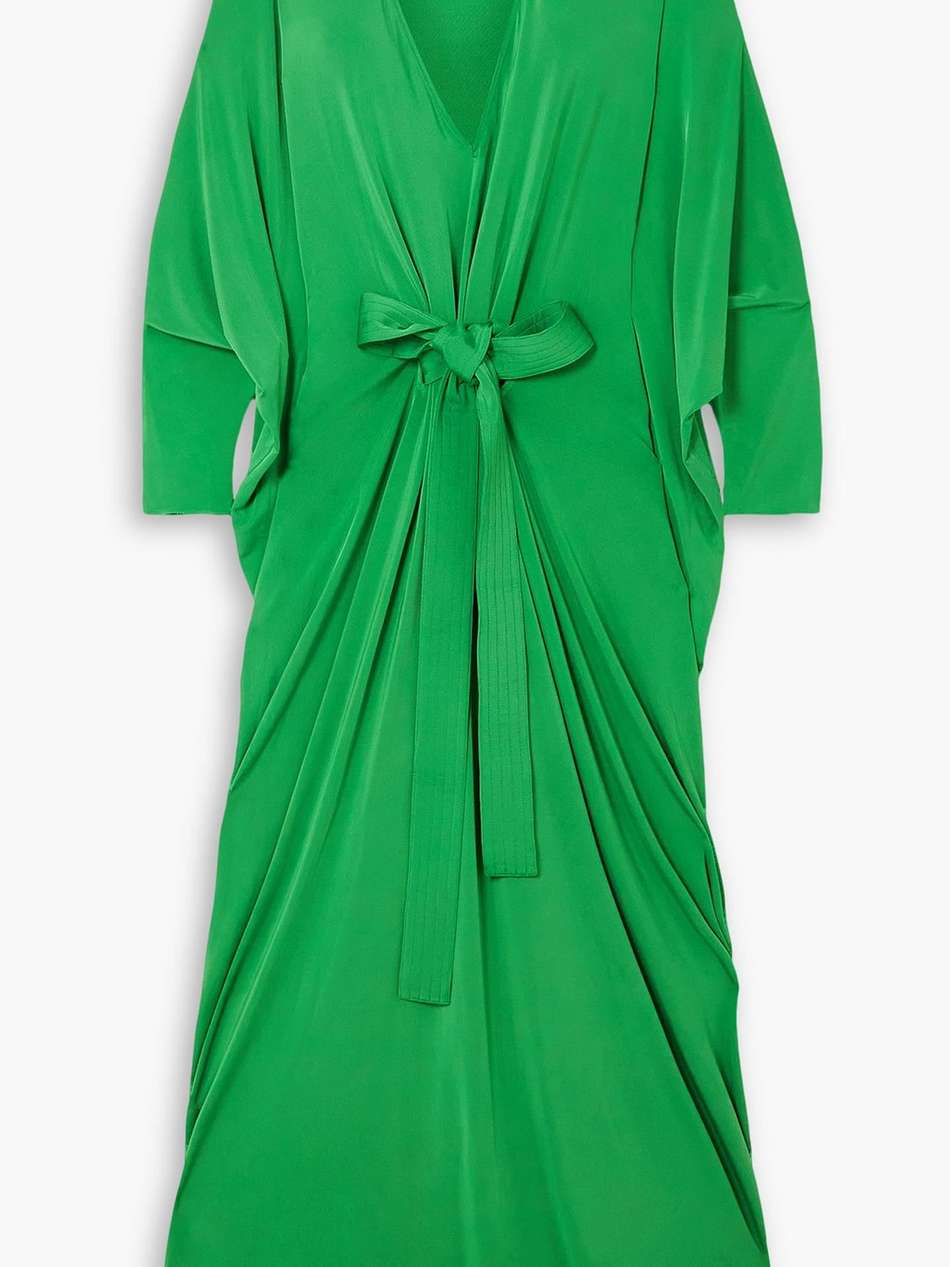 belted velvet-trimmed satin-jersey gown