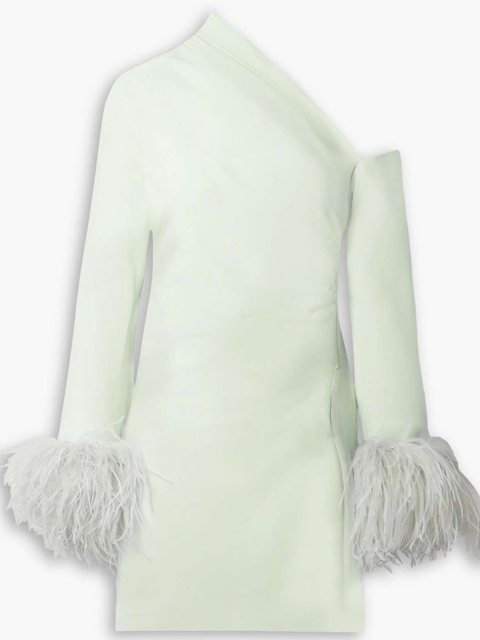 adelaide one-shoulder feather-trimmed crepe mini dress