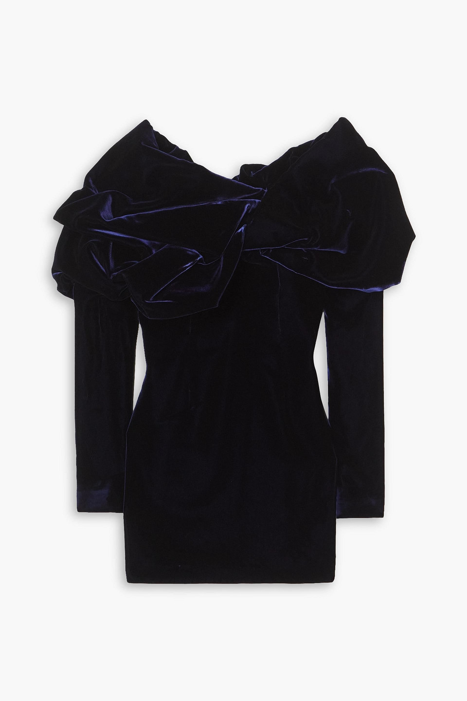 Tom Ford Off-the-shoulder Gathered Velvet Mini Dress In Blue