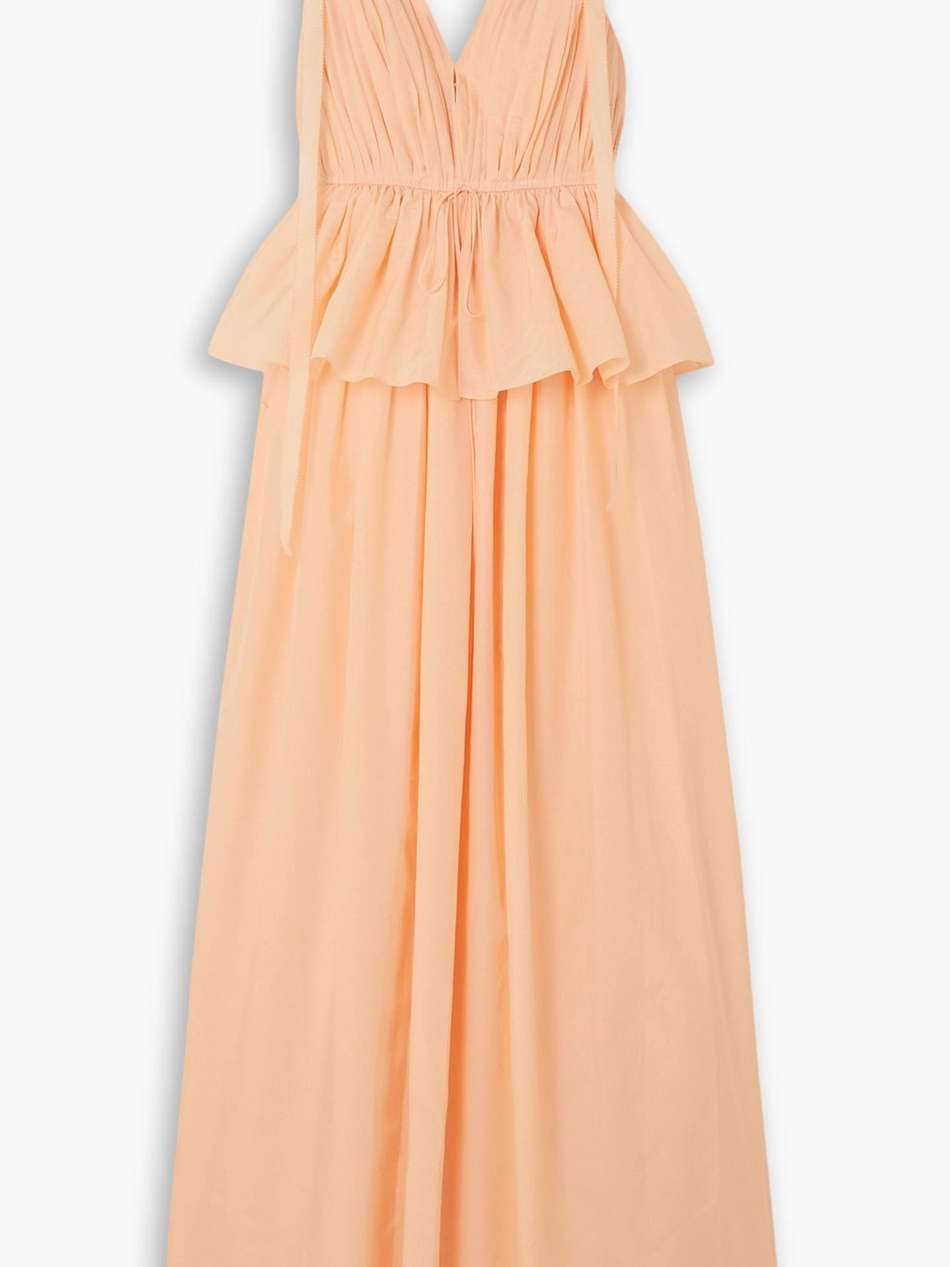 dendur tie-detailed pleated cotton and silk-blend voile gown