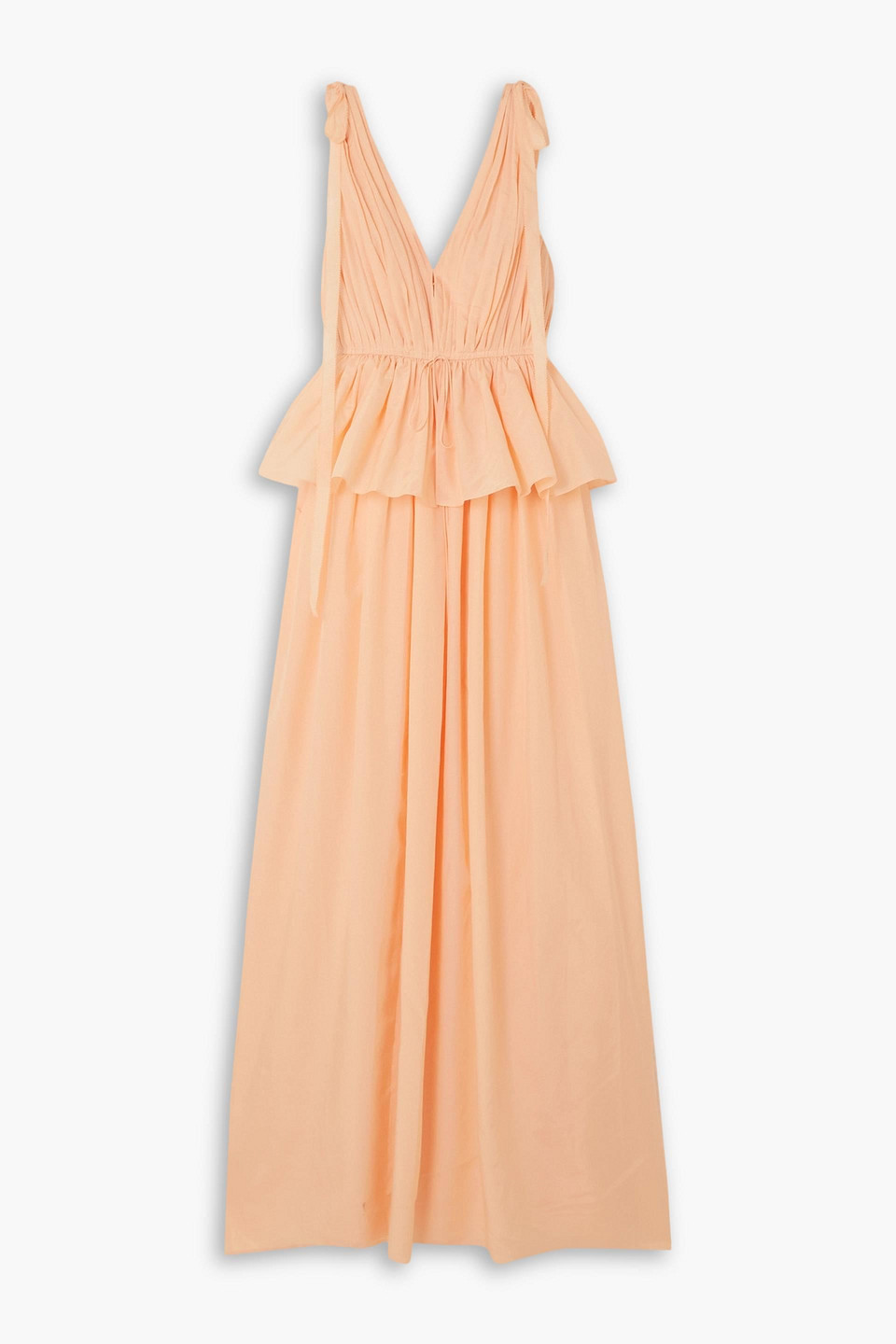 Adam Lippes Dendur Tie-detailed Pleated Cotton And Silk-blend Voile Gown In Peach