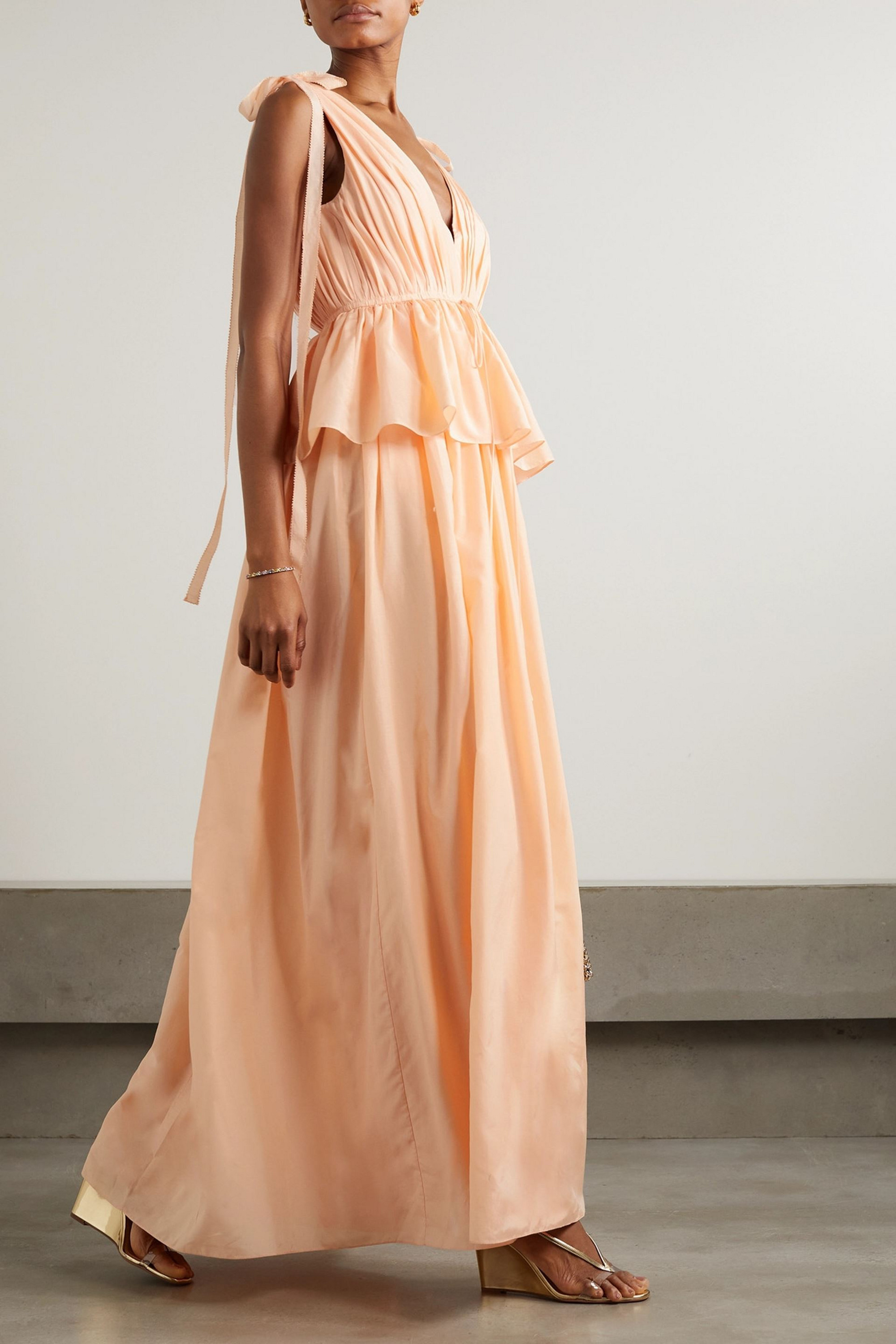Adam Lippes Dendur tie-detailed pleated cotton and silk-blend voile gown