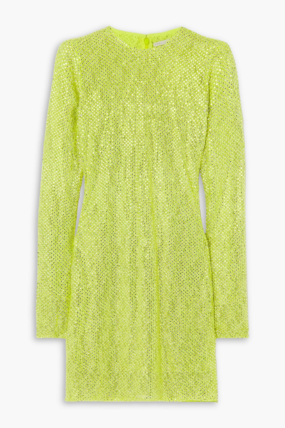 Stella Mccartney Crystal-embellished Lace Mini Dress In Chartreuse