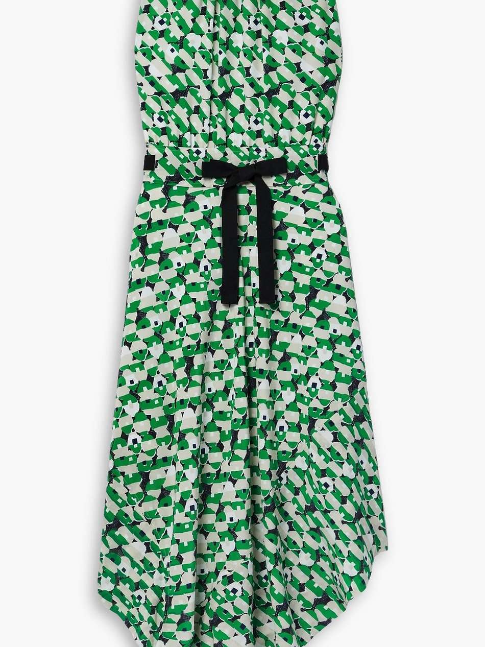 asymmetric belted printed silk-crepe midi dress
