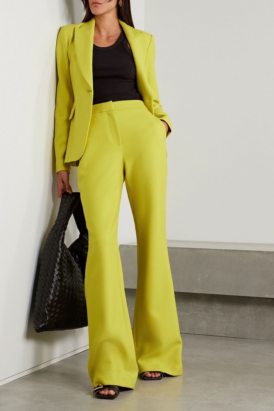 Adam Lippes Kennedy Wool-blend Twill Flared Pants In Chartreuse