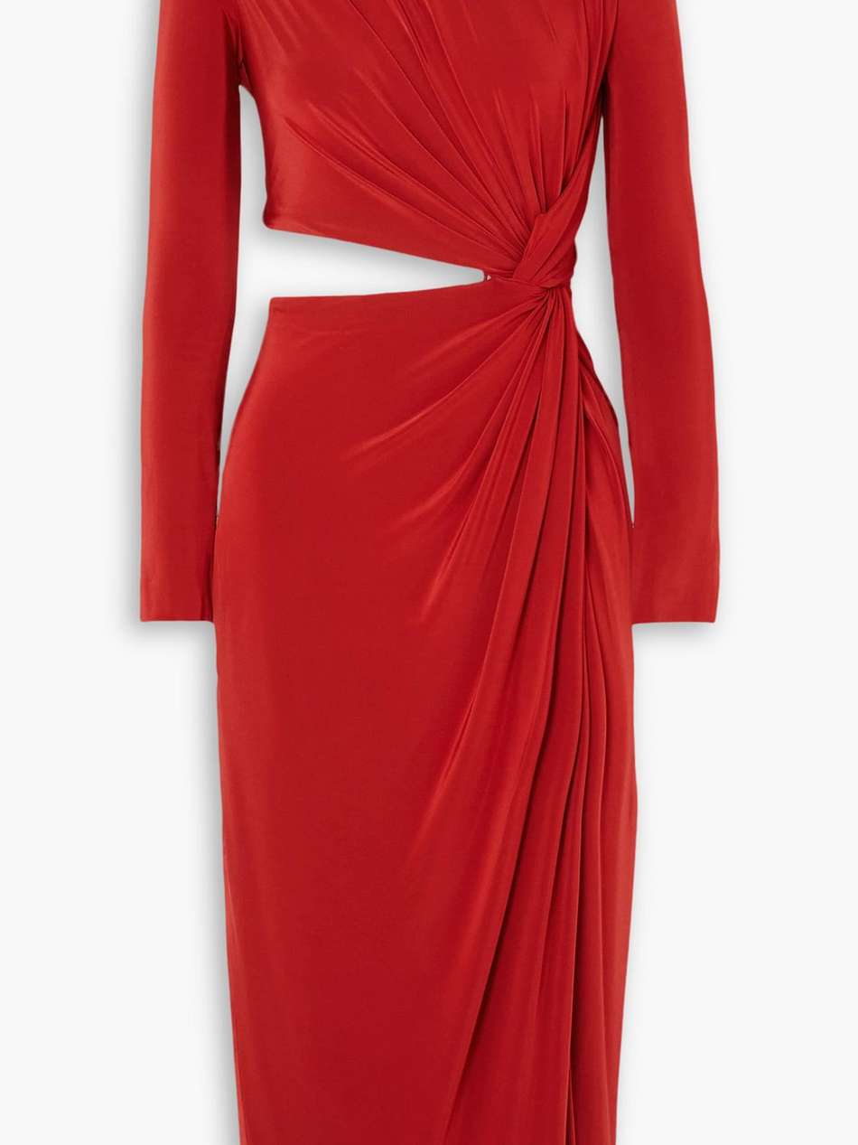 cutout gathered stretch-jersey midi dress