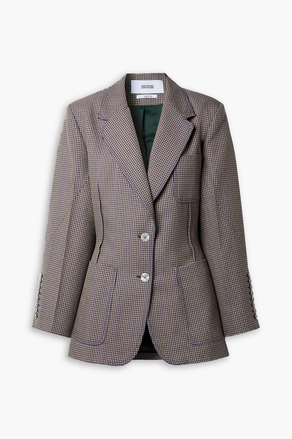 Christopher John Rogers Checked Wool-blend Blazer In Gray