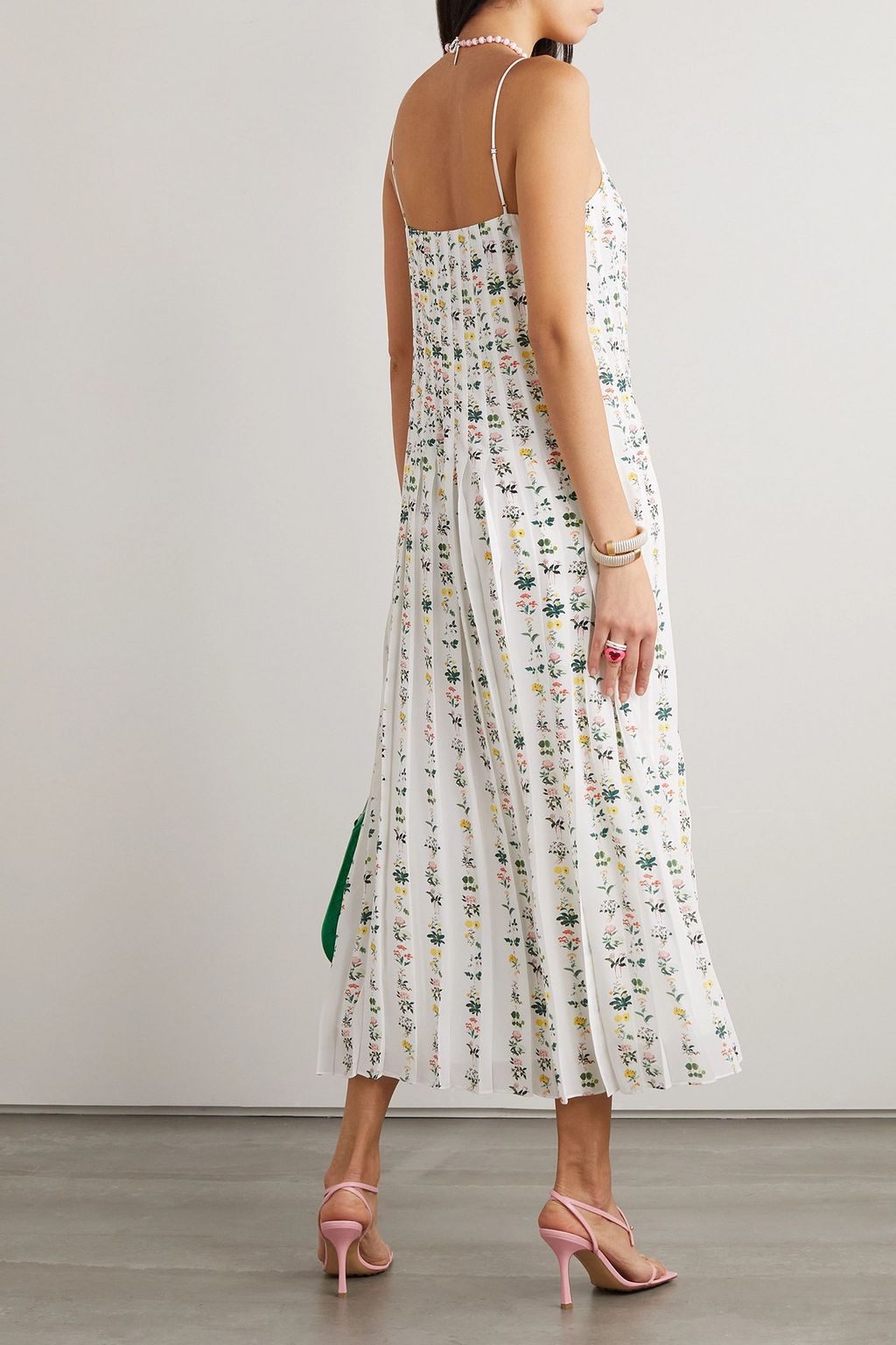 ADAM LIPPES Pleated floral-print silk crepe de chine midi dress