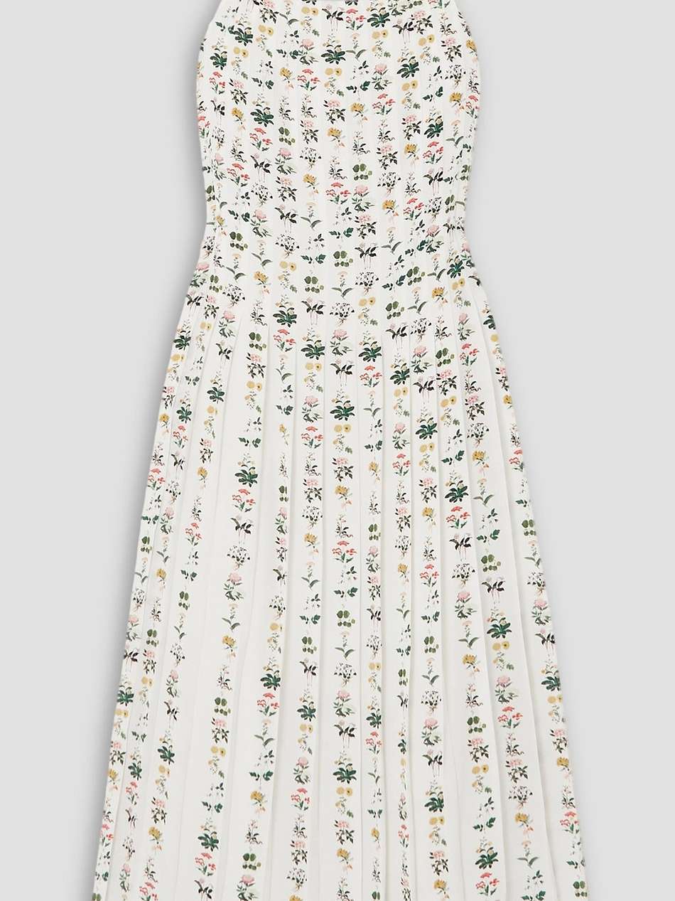 pleated floral-print silk crepe de chine midi dress