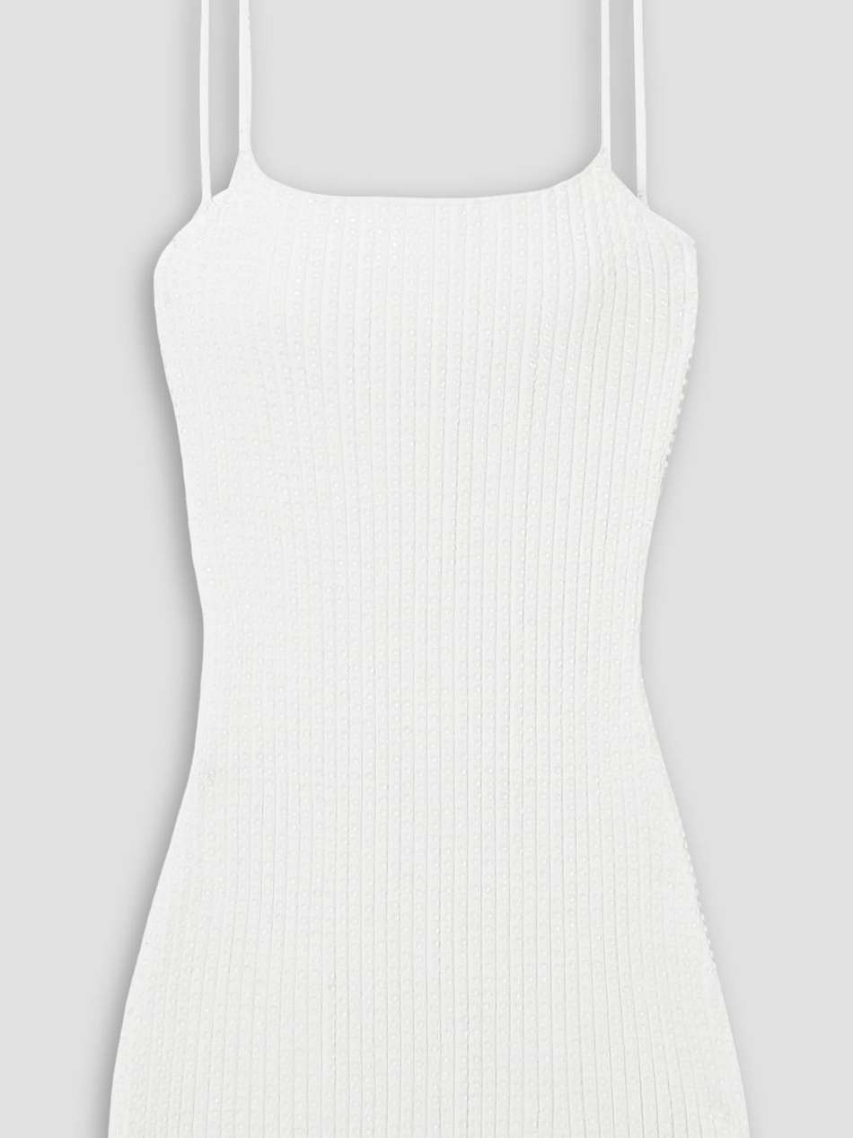 crystal-embellished ribbed-knit mini dress