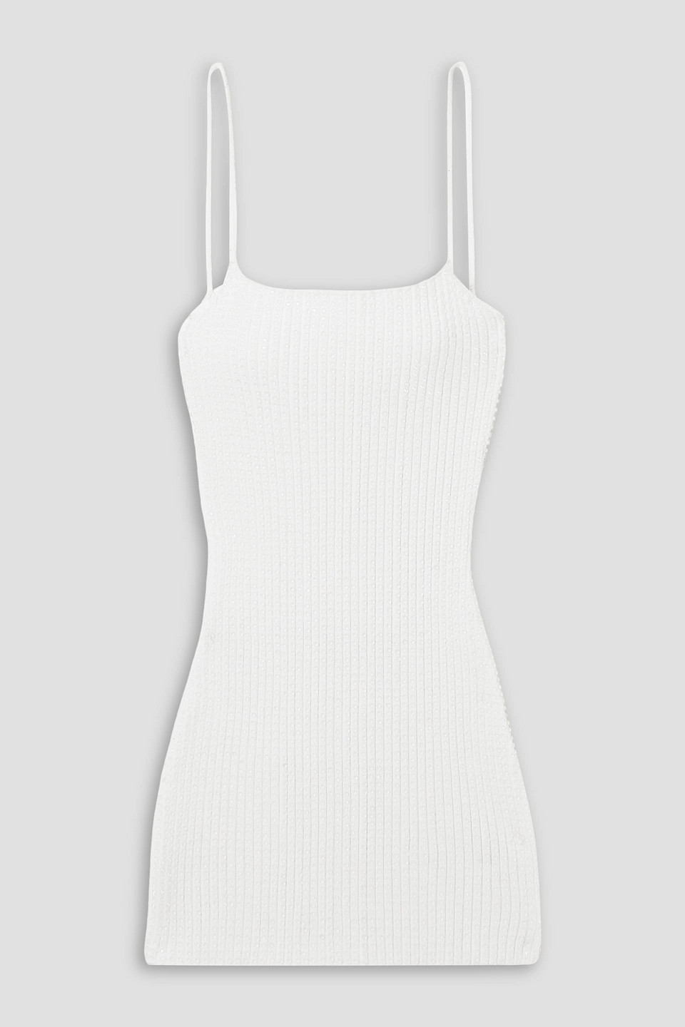 Crystal-embellished ribbed-knit mini dress