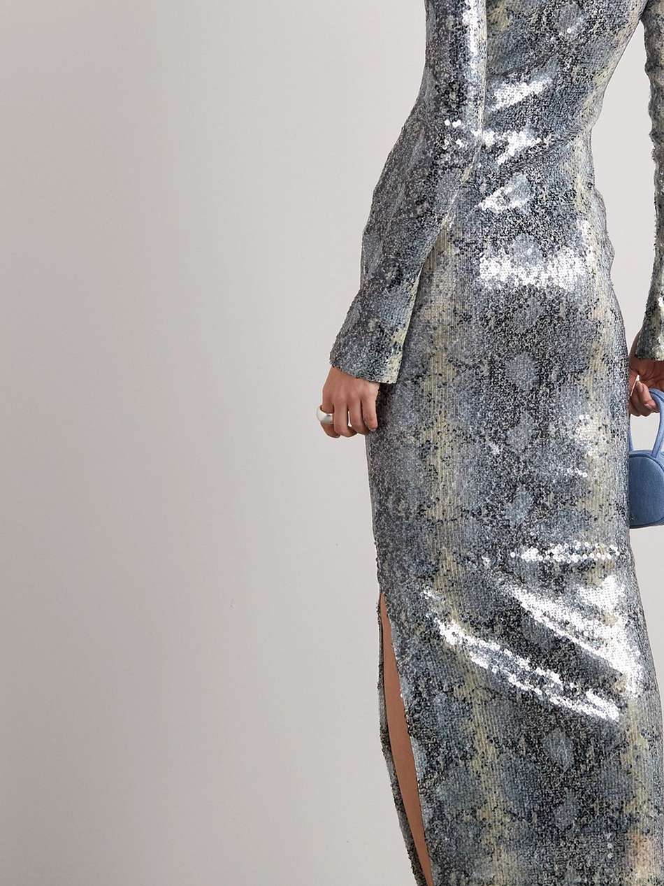 solaria sequined snake-print tulle maxi dress