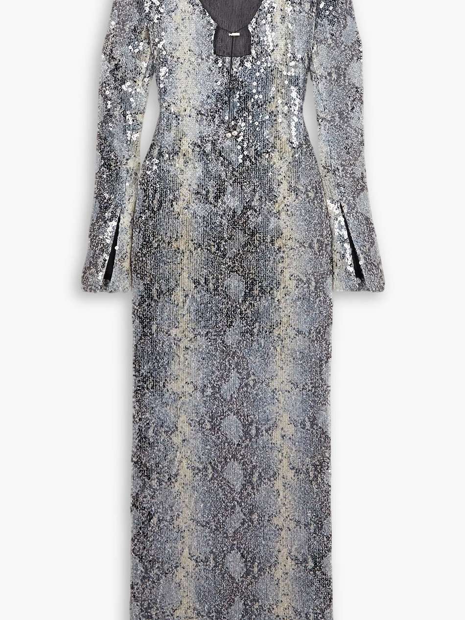 solaria sequined snake-print tulle maxi dress