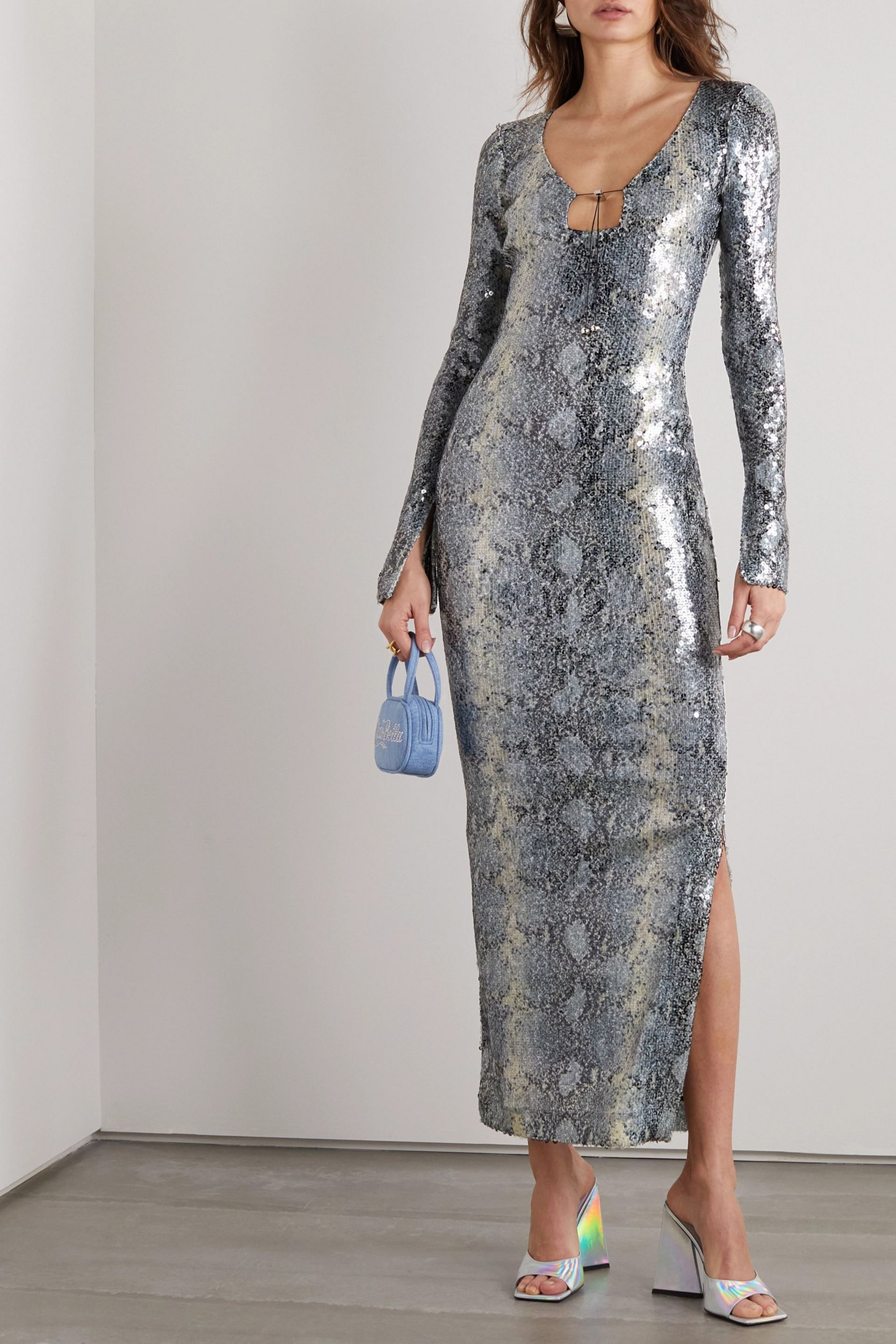 16Arlington Solaria sequined snake-print tulle maxi dress