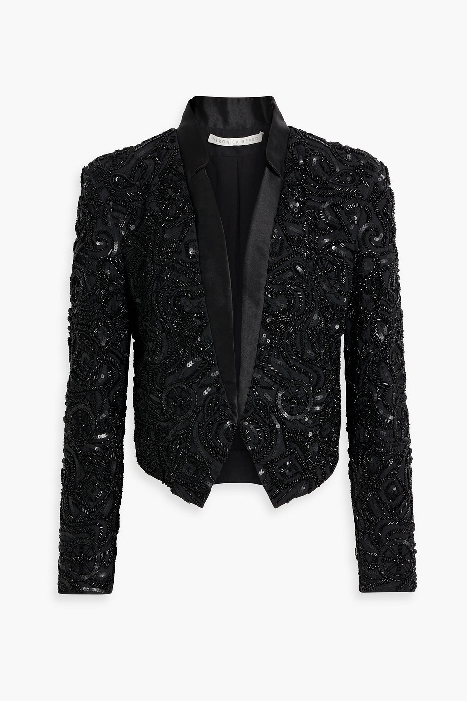Veronica Beard Delony Cropped Embellished Cotton Jacket In Black