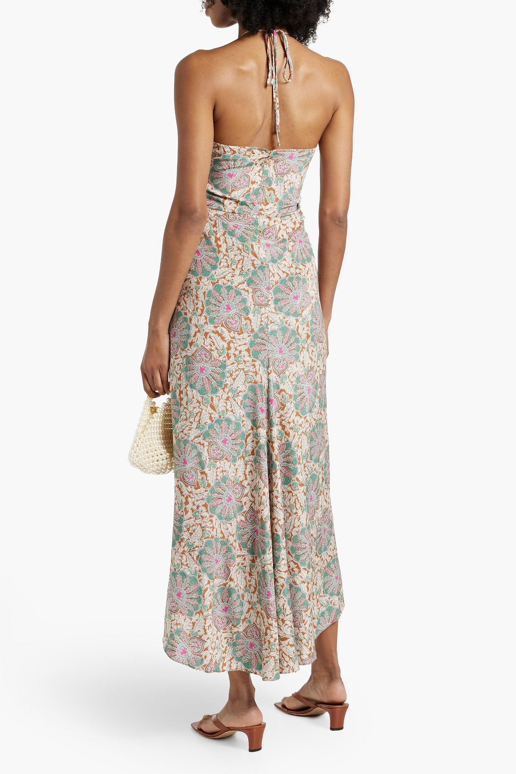 VERONICA BEARD Aldana ruched stretch-silk crepe de chine halterneck midi dress